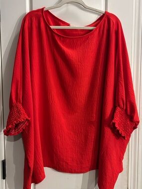 ODDY Red Smocked Sleeve Blouse